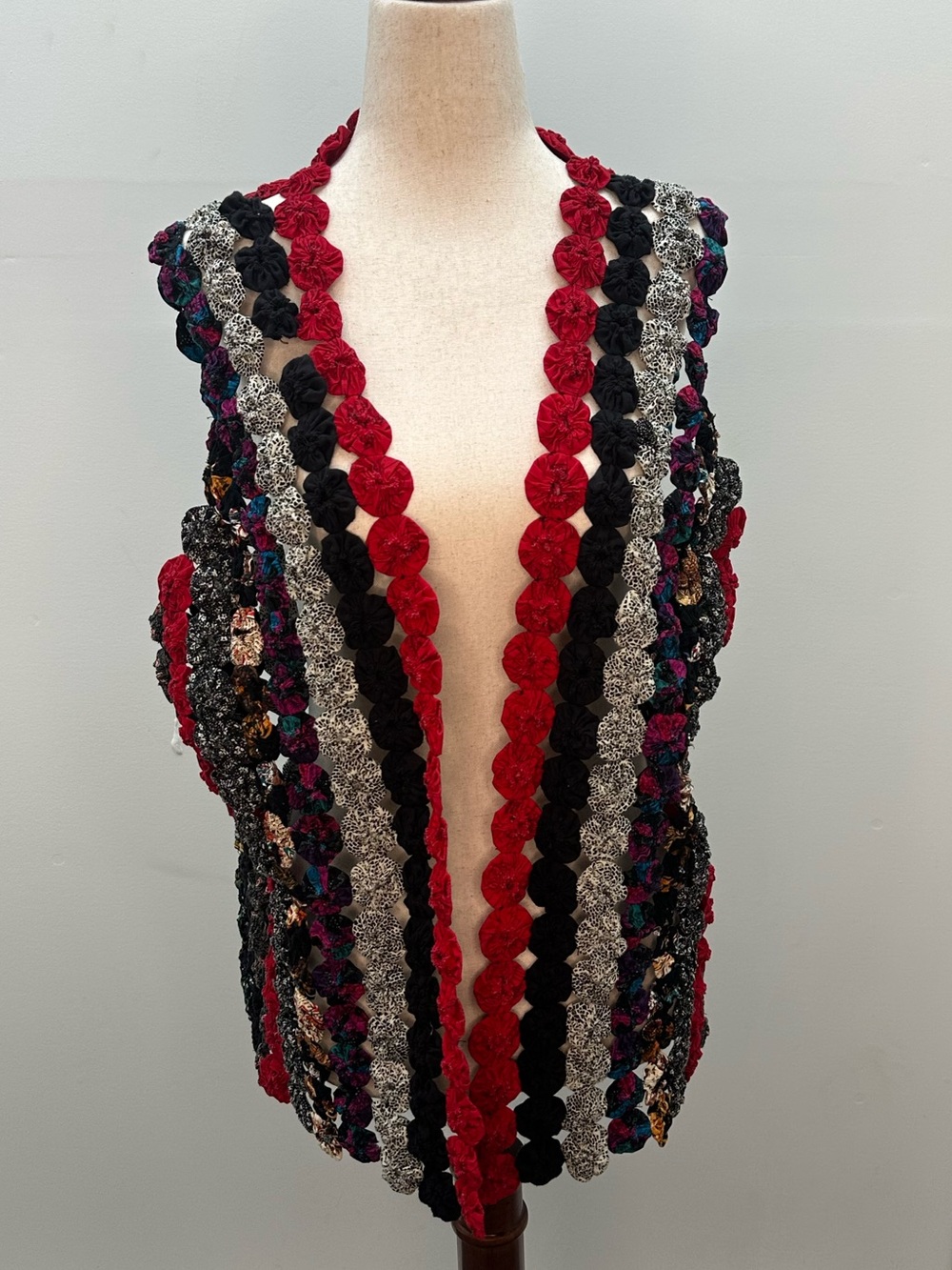 Vintage Style Handmade Fabric Yo-Yo Quilt Vest Wearable Art Patchwork